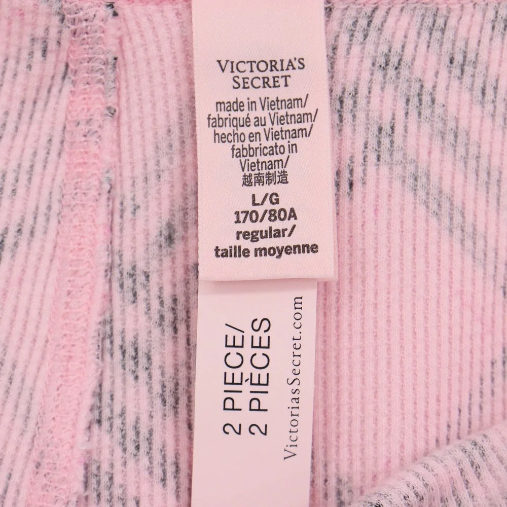 Victoria's Secret Pretty Blossom Lovely Plaid Pink Thermal Pajama Set Size L NWT